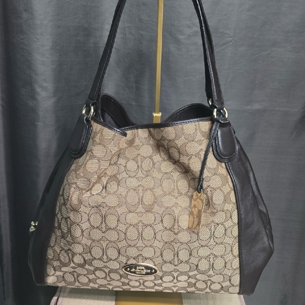 Coach Signature Tan and Brown Shoulder Bag